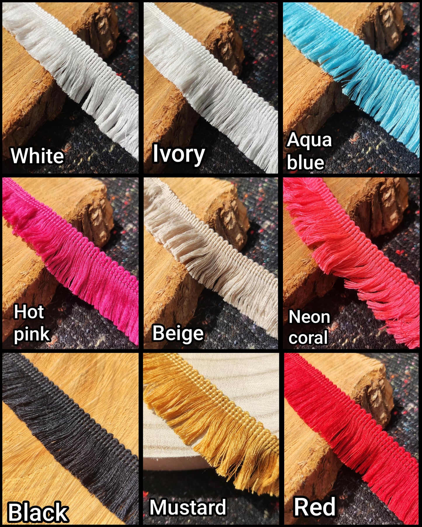 25mm Mini Tassel Trim: 1 inch Narrow Brush Fringe Border- Sold by the Yard