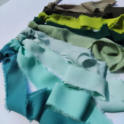 Green Luxury Hand torn Fraye Edge Chiffon Ribbon -38 or 50mm Width