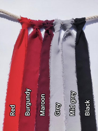 Red Grey Black Hand torn Chiffon Ribbon with Frayed Edge -38 or 50mm width