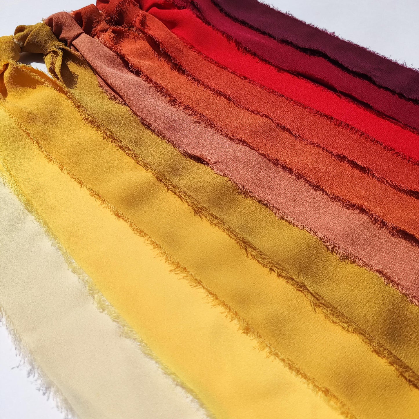 Yellow Orange Hand torn Fray Edge Chiffon Ribbon -38 or 50mm width