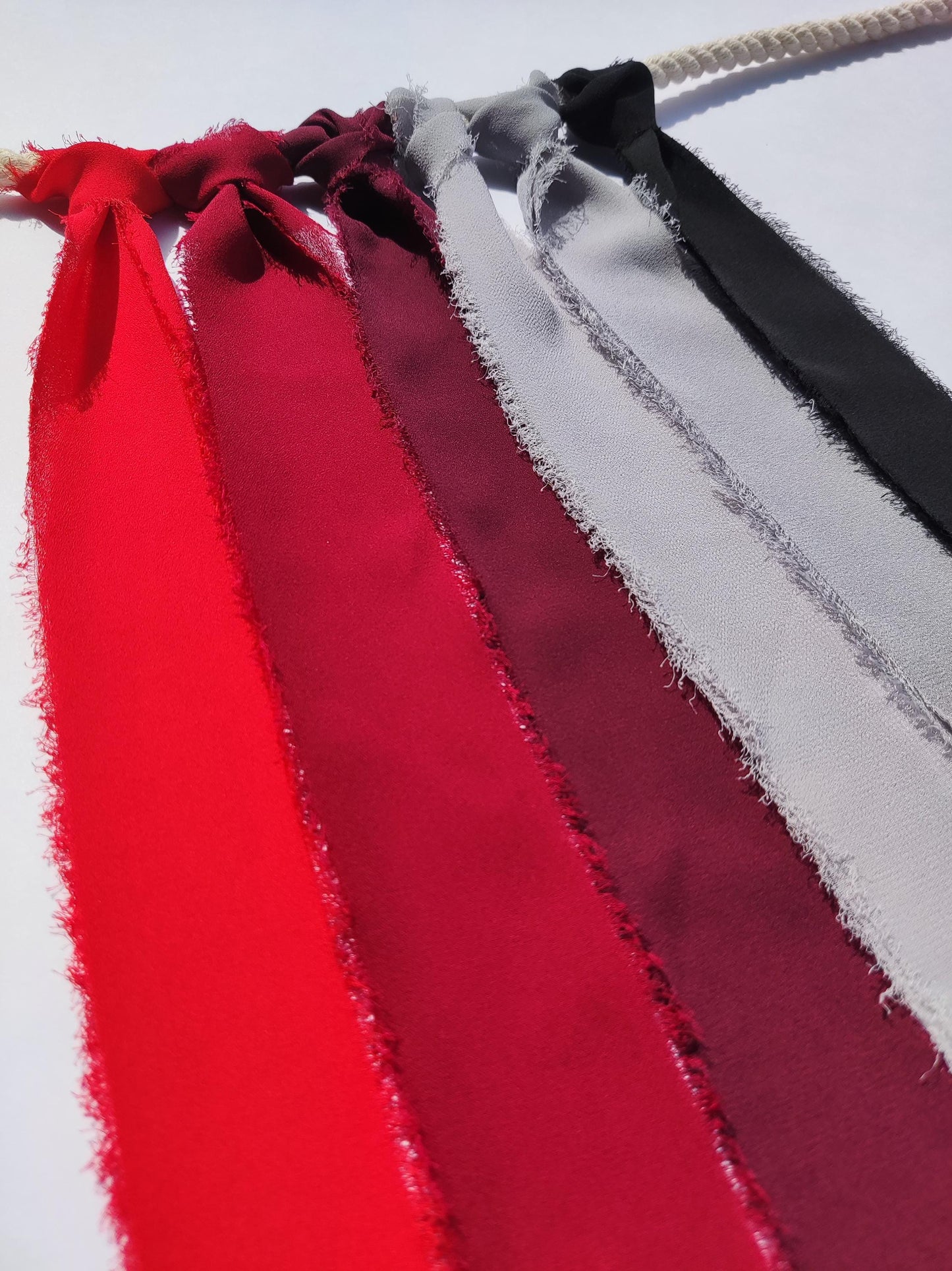 Red Grey Black Hand torn Chiffon Ribbon with Frayed Edge -38 or 50mm width