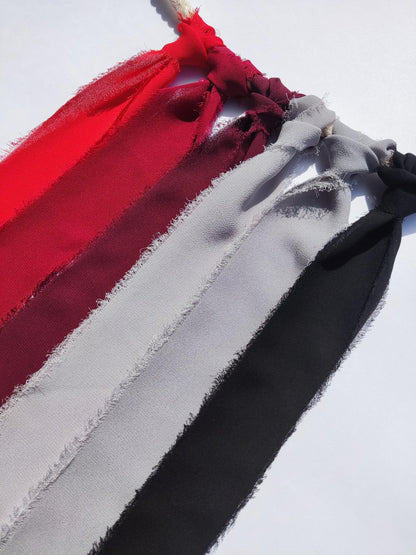 Red Grey Black Hand torn Chiffon Ribbon with Frayed Edge -38 or 50mm width
