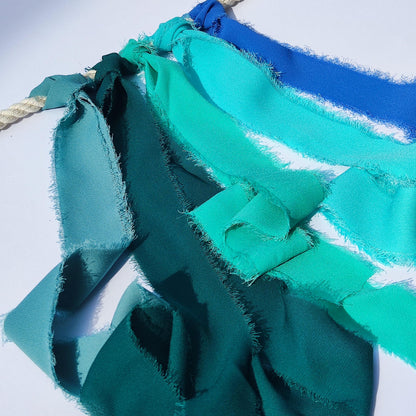 Turquoise Hand torn Fray Edge Chiffon Ribbon- 38 or 50mm width
