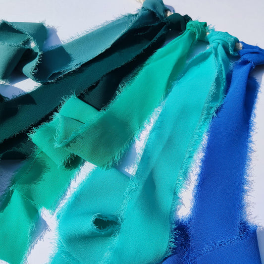 Turquoise Hand torn Fray Edge Chiffon Ribbon- 38 or 50mm width