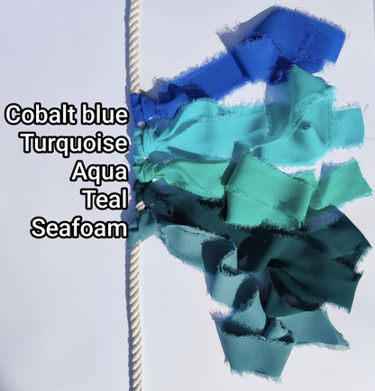 Turquoise Hand torn Fray Edge Chiffon Ribbon- 38 or 50mm width