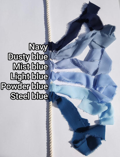 Blue Luxury Hand torn Frayed Edge Chiffon Ribbon -38 or 50mm width