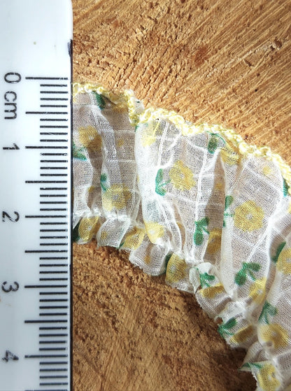 Floral on Grid Sheer Chiffon Trim with Scallop Edge -Per Yard -2cm Width Frilly Border for Sewing, Doll Clothes, Scrunchie DIY