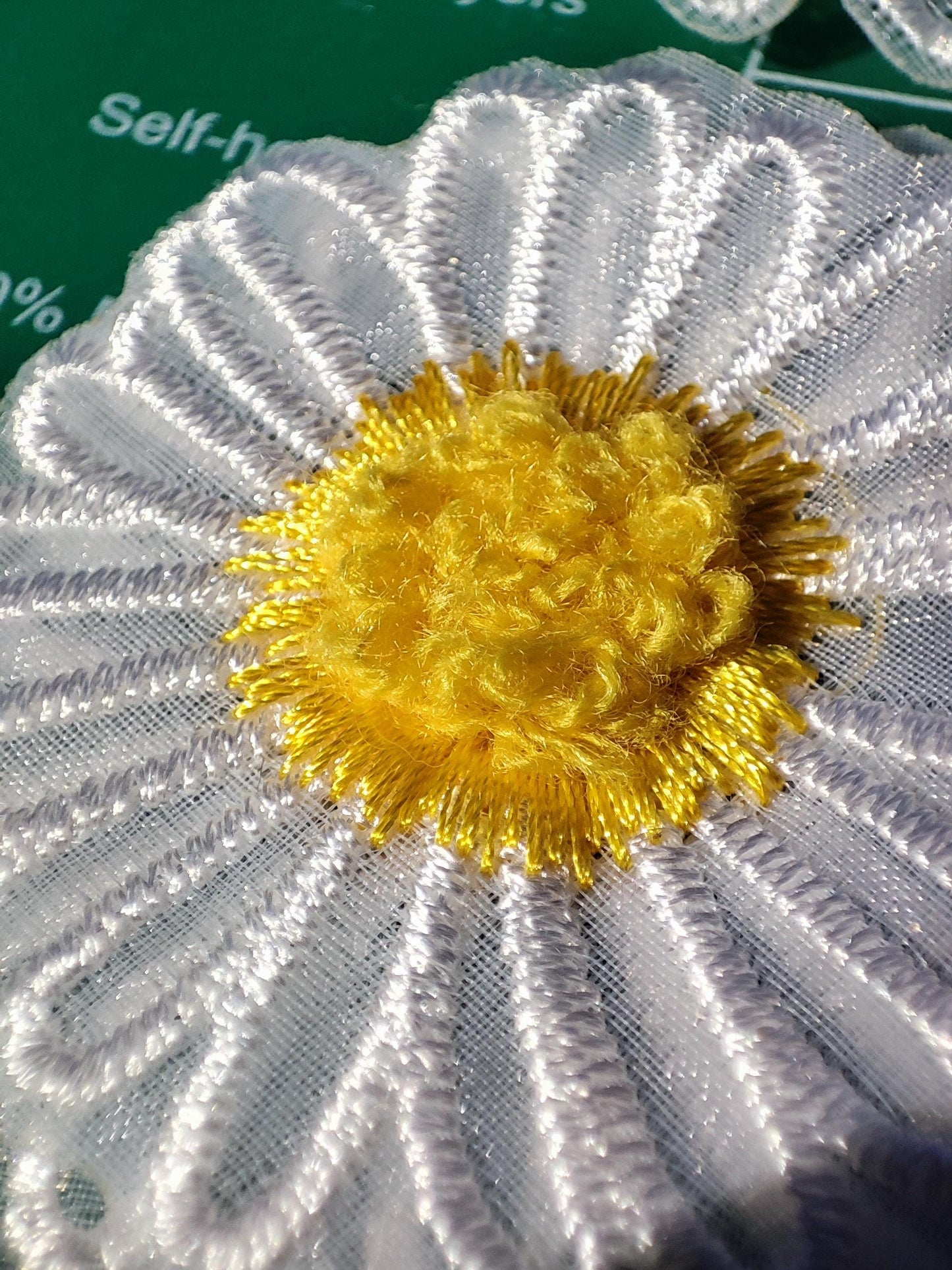 White Daisy Flower Embroidered Organza Applique with 3D Yellow Middle- Single or Double Layer Sew on Floral Motif Patch