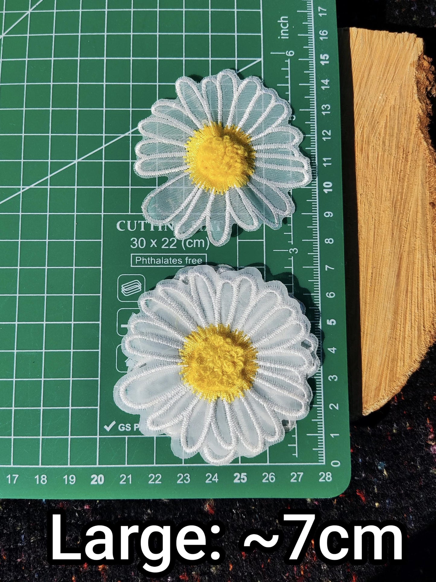 White Daisy Flower Embroidered Organza Applique with 3D Yellow Middle- Single or Double Layer Sew on Floral Motif Patch
