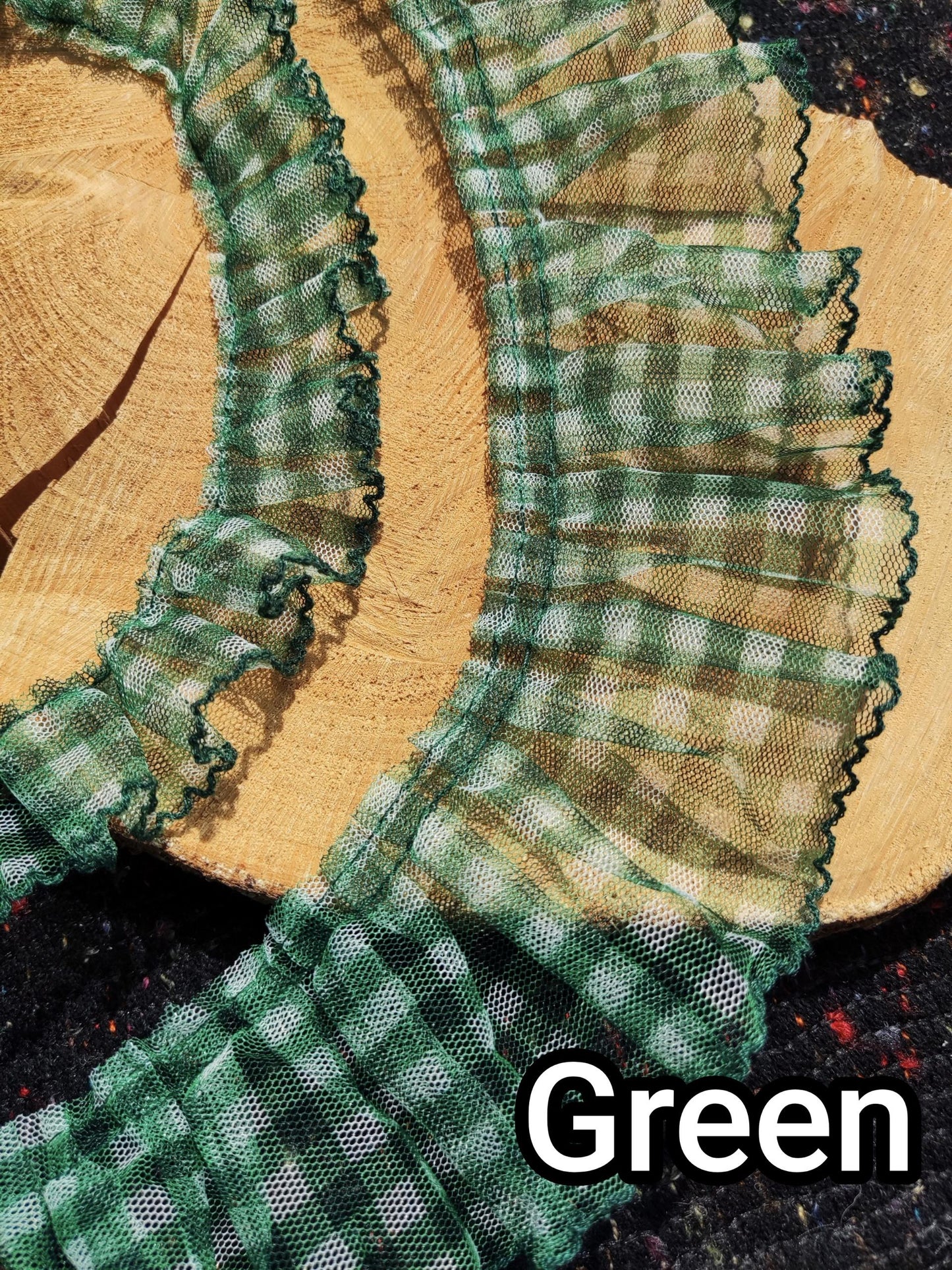 Sheer Gingham Tulle Ruffle Trim with Scallop Edge- Per yard- 3cm or 6cm Width Gathered Mesh Border with Checked pattern