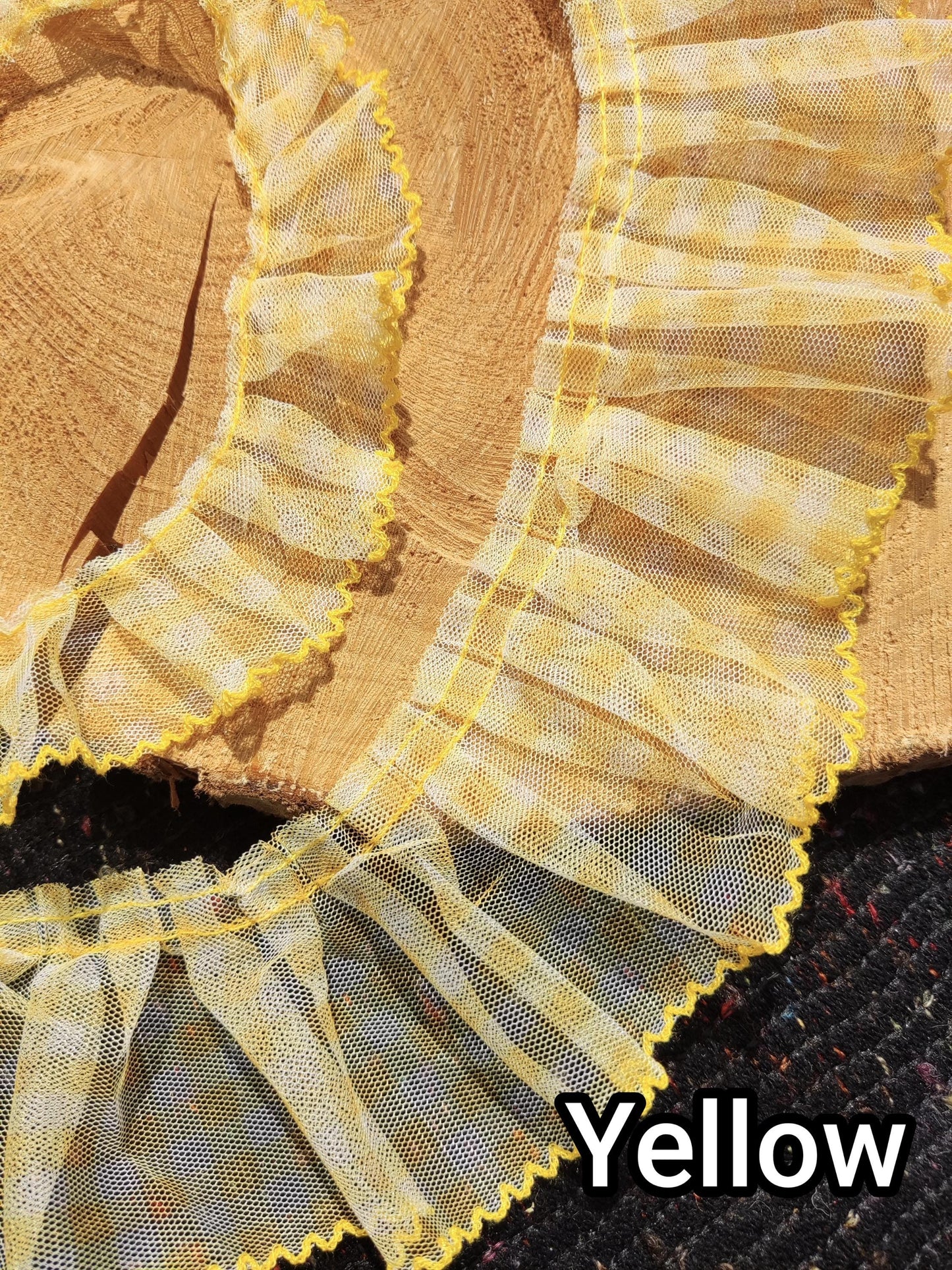 Sheer Gingham Tulle Ruffle Trim with Scallop Edge- Per yard- 3cm or 6cm Width Gathered Mesh Border with Checked pattern