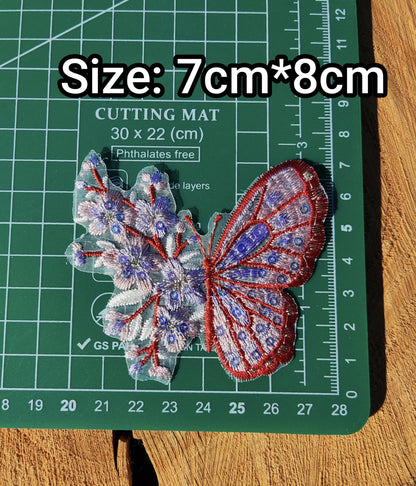 Fairytale Butterfly Floral Lace Applique with Sequin- Sew on Embroidered Organza Motif, Sparkly Patch