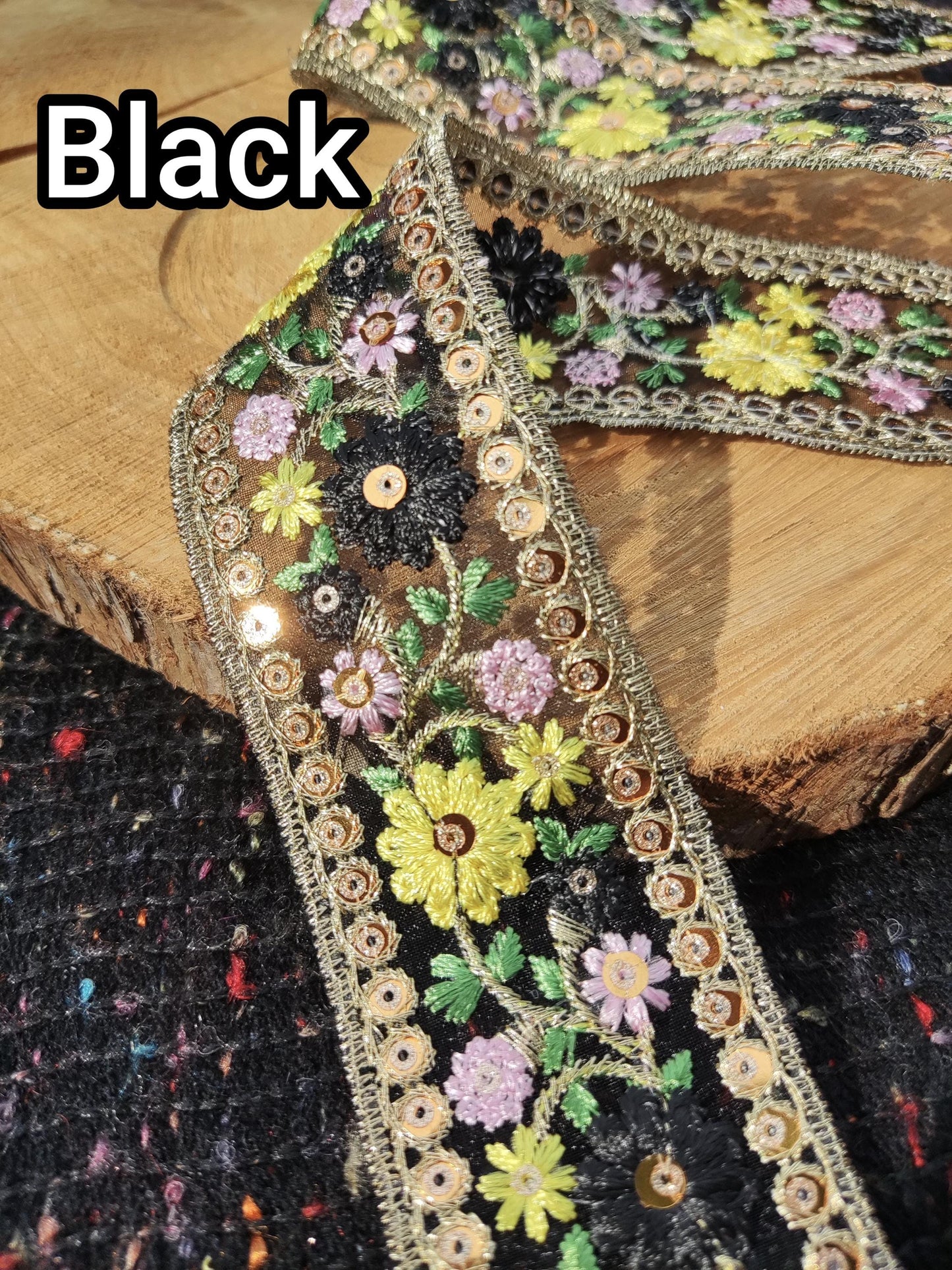 Embroidered Floral Sheer Ribbon Trim with Sequins- per yard- 4cm Luxury Flower Border Edging on Mesh Net fabric- DIY costume, Dress making