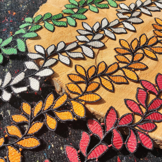 Embroidered Leaf Vine Lace Trim- Wavy Colorful Leaves Ribbon Border -Per yard -For Dressmaking, Costume DIY, Upholstery