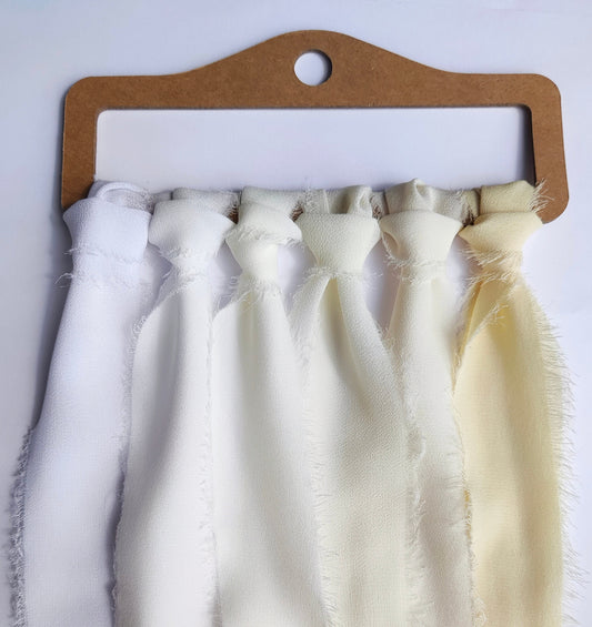 White Ivory Luxury Hand torn Frayed Edge Chiffon Ribbon -38/50mm width