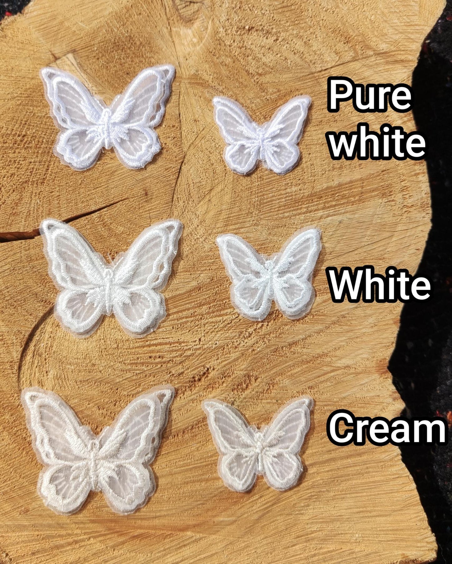 1pc Double layered Butterfly Lace Sew on Appliqué- Embroidered organza Motif Decoration Patch in Blue, Pink, Cream, White, Red, Green, Navy