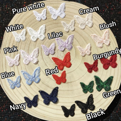 1pc Double layered Butterfly Lace Sew on Appliqué- Embroidered organza Motif Decoration Patch in Blue, Pink, Cream, White, Red, Green, Navy