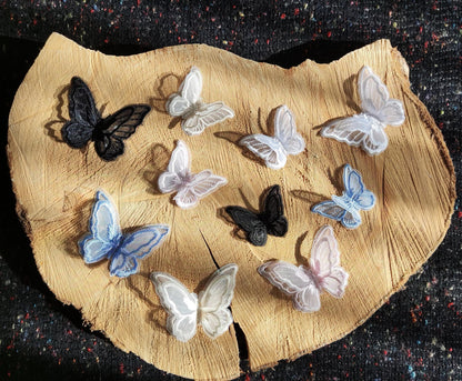 1pc Double layered Butterfly Lace Sew on Appliqué- Embroidered organza Motif Decoration Patch in Blue, Pink, Cream, White, Red, Green, Navy