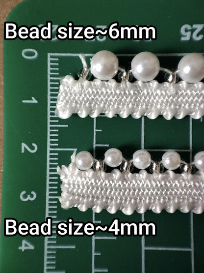 1cm Faux Pearl Beaded Trim: Black or White - Sold by the yard