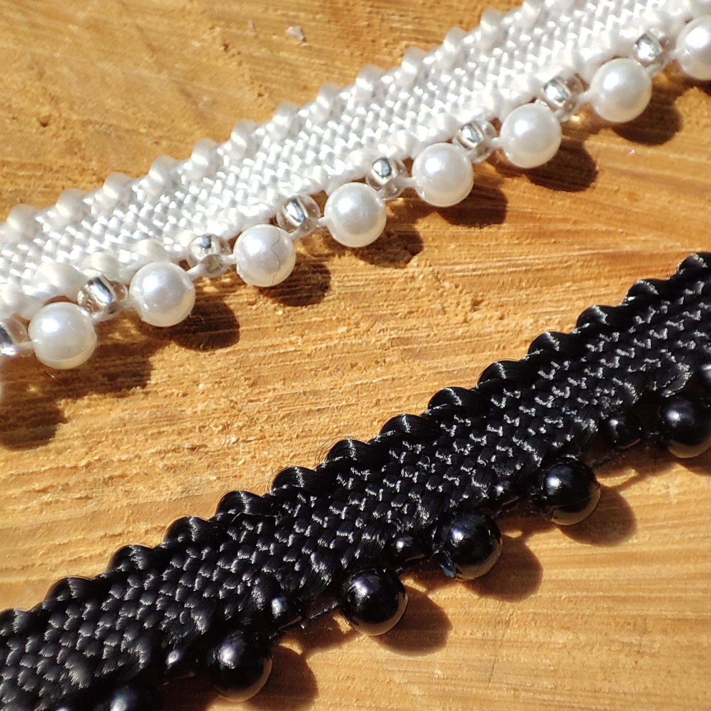 1cm Faux Pearl Beaded Trim: Black or White - Sold by the yard
