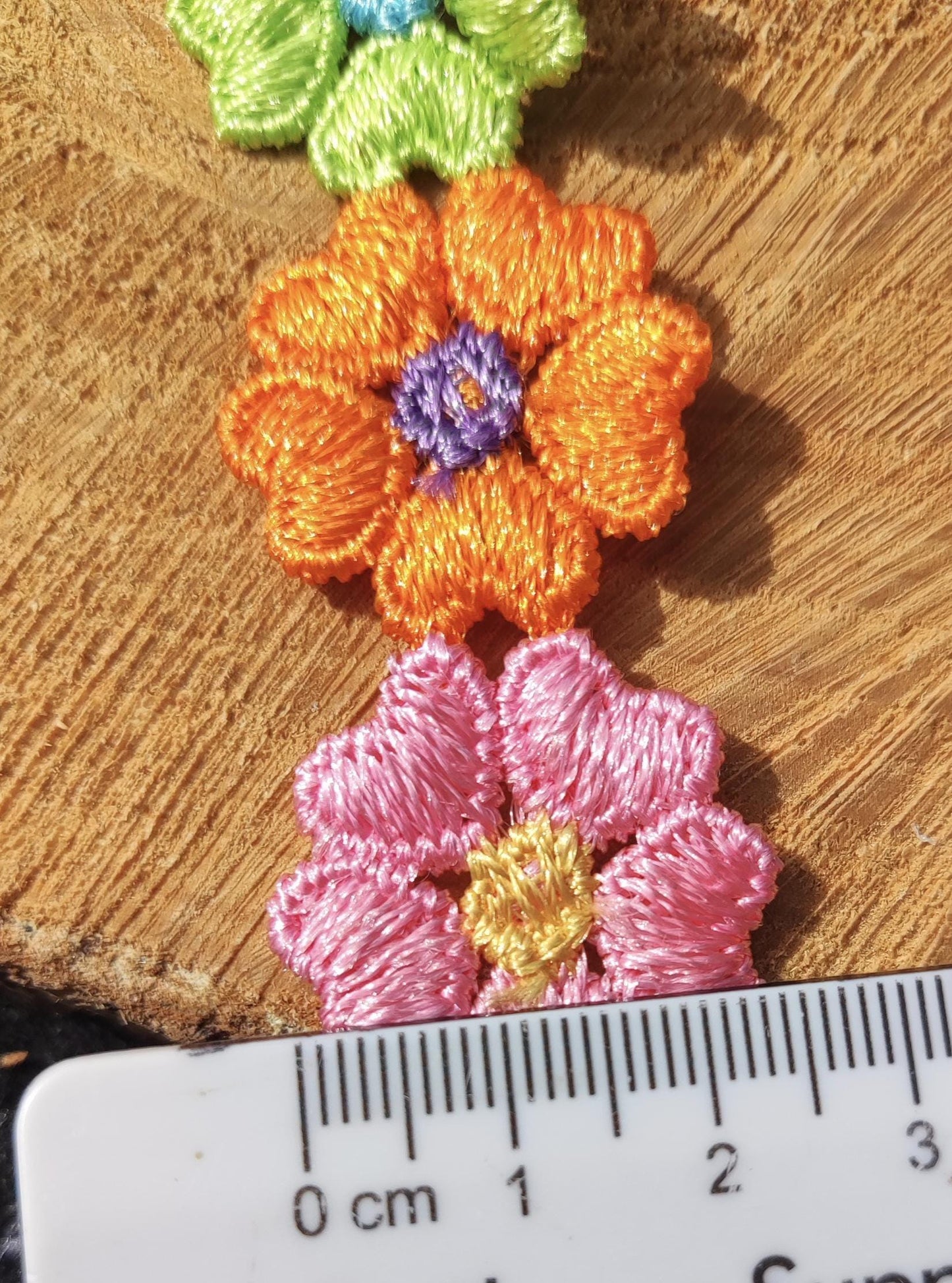 Colourful Embroidered Floral & Heart 2.5cm width Trim -Per yard- Multi colored Rainbow Flower Embellishment- DIY Sewing, Costumes,Scrapbook