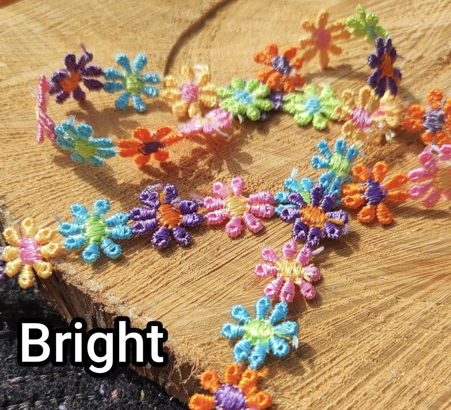 Colourful Embroidered Daisy Chain Trim -Per yard-  1.2cm Narrow Multi colored Rainbow Flower Embellishment-DIY Sewing, Costume, Scrapbooking