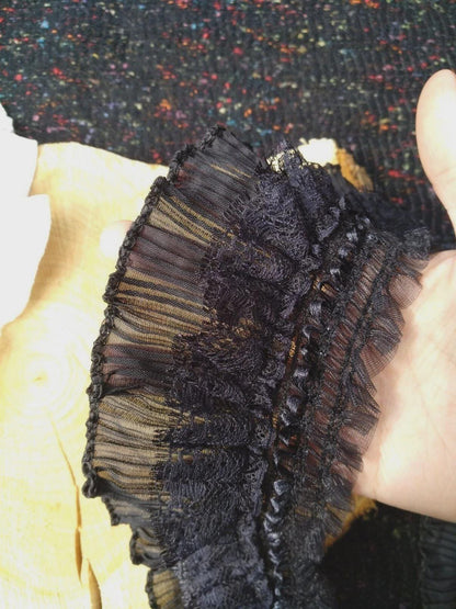 Stretchy Pleated Chiffon Trim with Lace Layer- 9cm width Gathered Elastic Ruffle Border For Doll making, Cosplay Costume, Upholstery, Hat