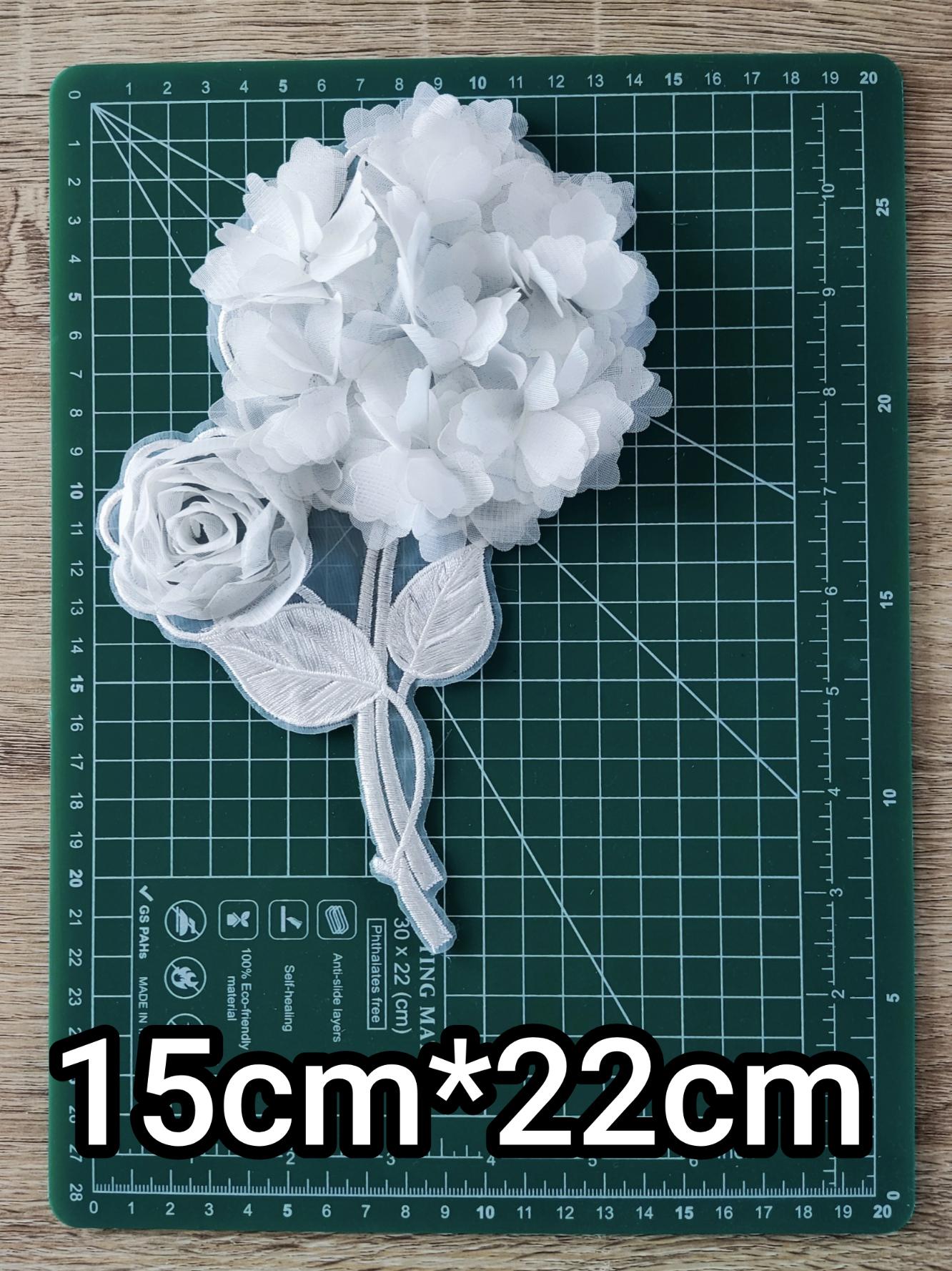Hydrangea White Chiffon Flower Sew on Applique- Large 3D Organza Floral Embellishments- For Wedding Dress DIY, Bridal Gown decor