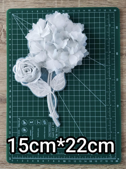 Hydrangea White Chiffon Flower Sew on Applique- Large 3D Organza Floral Embellishments- For Wedding Dress DIY, Bridal Gown decor