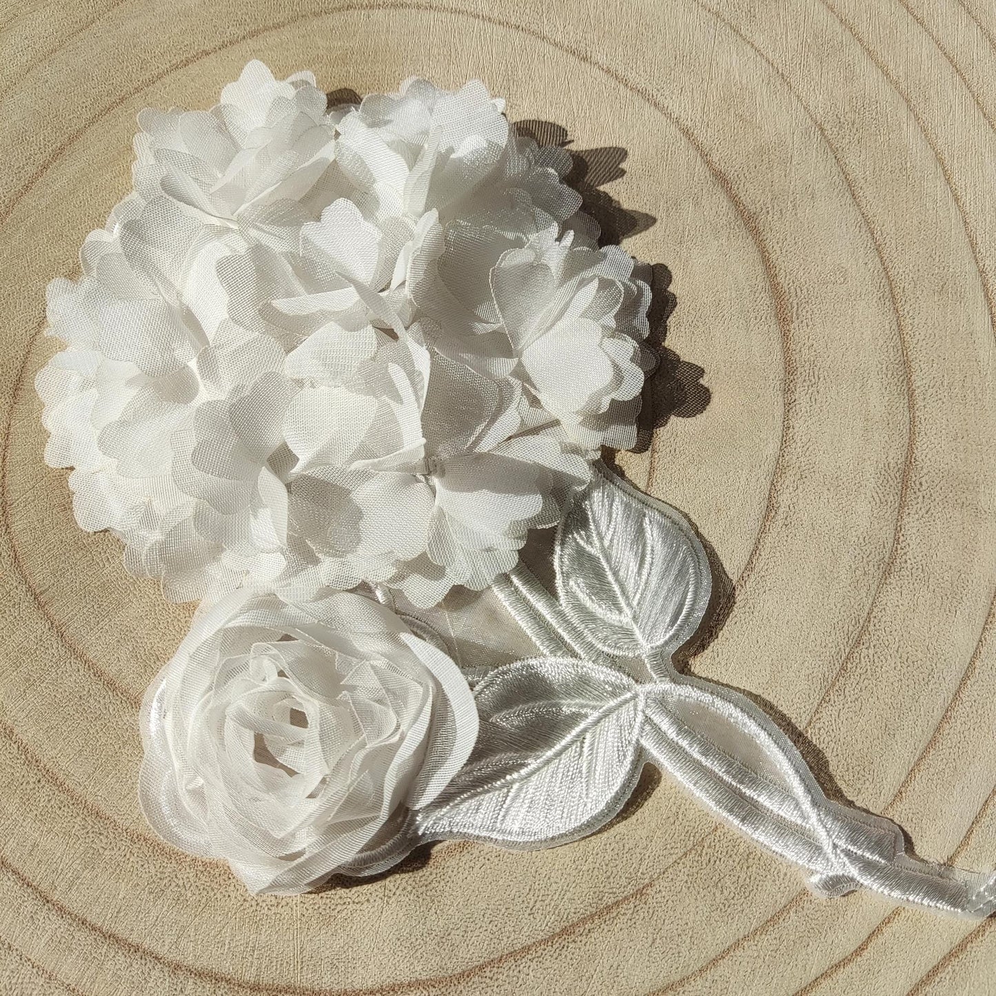 Hydrangea White Chiffon Flower Sew on Applique- Large 3D Organza Floral Embellishments- For Wedding Dress DIY, Bridal Gown decor