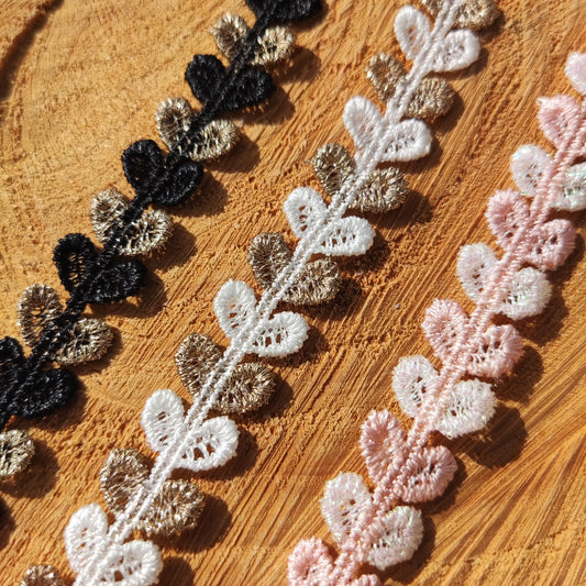 1.2cm Tiny Leaf Pattern Narrow Lace trim -Per yard -Fine Delicate Small Heart Embellishment for Doll Clothes, Dressmaking