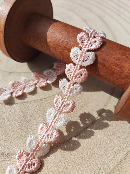1.2cm Tiny Leaf Pattern Narrow Lace trim -Per yard -Fine Delicate Small Heart Embellishment for Doll Clothes, Dressmaking