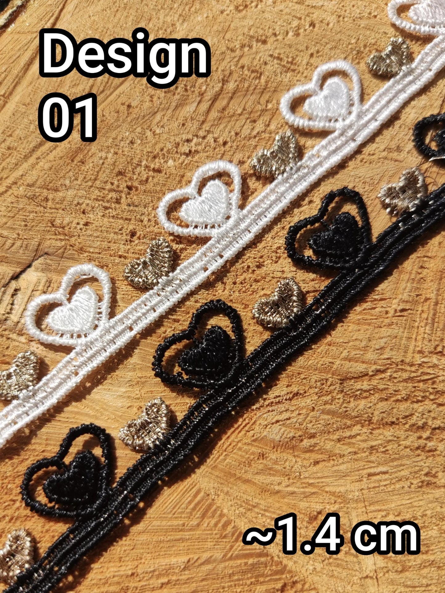 Love Heart Design Lace trim/Fine Ribbon Embellishment -1 yard- White/Black -DIY Sewing/Doll Making/Scrapbooking/Wedding Bridal