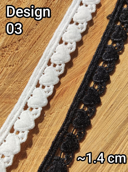 Love Heart Design Lace trim/Fine Ribbon Embellishment -1 yard- White/Black -DIY Sewing/Doll Making/Scrapbooking/Wedding Bridal