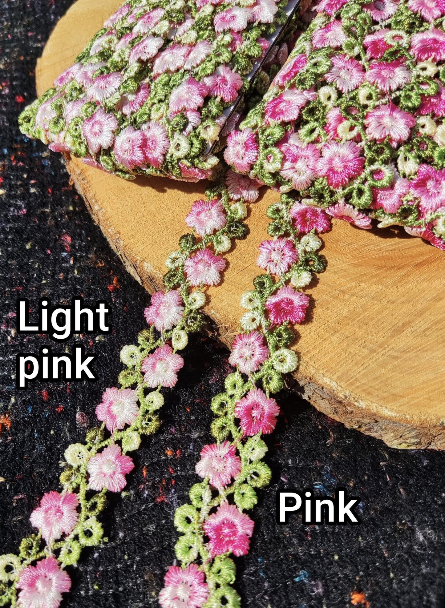 Flower Vine Embroidered Rococo Floral Trim- Per yard- 2cm wide Lace Border for Dressmaking, Home Decor DIY, Doll Clothes, Necklace making