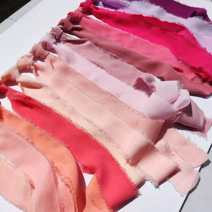 Pink Luxury Hand torn Frayed Edge Chiffon Ribbon- 38 or 50mm width