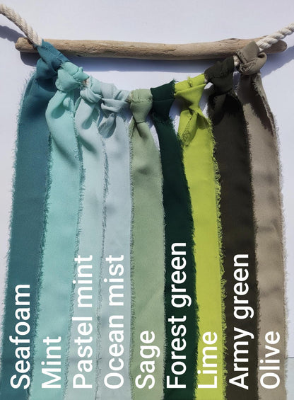Green Luxury Hand torn Fraye Edge Chiffon Ribbon -38 or 50mm Width