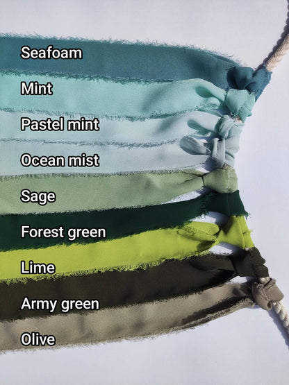 Green Luxury Hand torn Fraye Edge Chiffon Ribbon -38 or 50mm Width