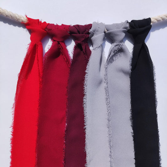 Red Grey Black Hand torn Chiffon Ribbon with Frayed Edge -38 or 50mm width