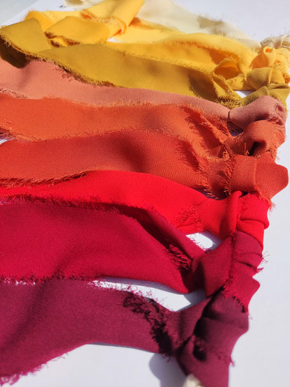 Yellow Orange Hand torn Fray Edge Chiffon Ribbon -38 or 50mm width
