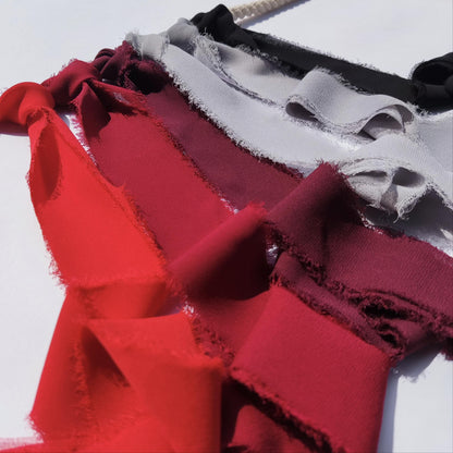 Red Grey Black Hand torn Chiffon Ribbon with Frayed Edge -38 or 50mm width