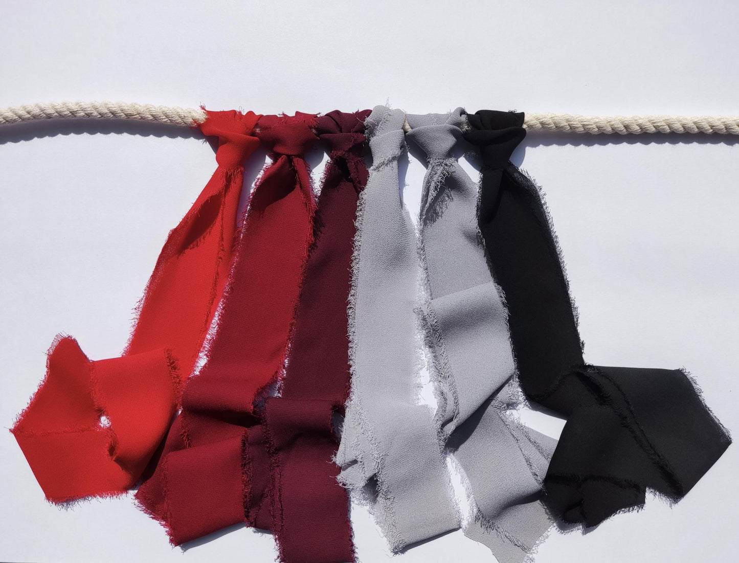 Red Grey Black Hand torn Chiffon Ribbon with Frayed Edge -38 or 50mm width