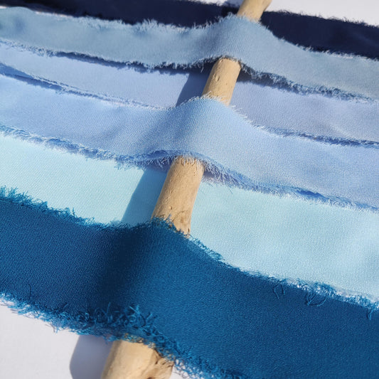 Blue Luxury Hand torn Frayed Edge Chiffon Ribbon -38 or 50mm width