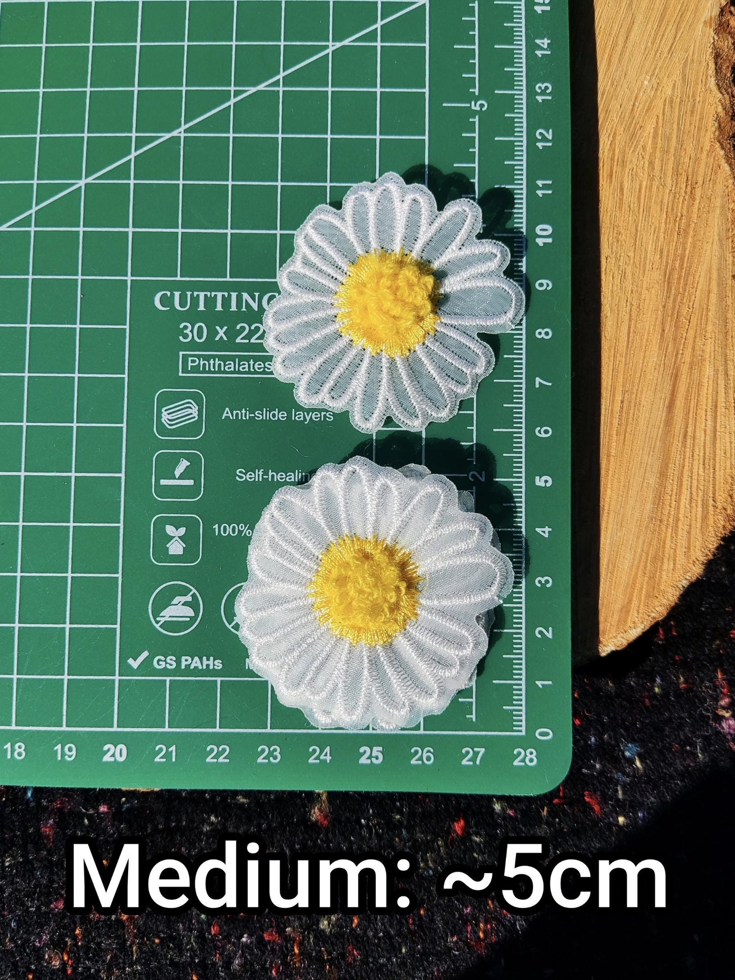 White Daisy Flower Embroidered Organza Applique with 3D Yellow Middle- Single or Double Layer Sew on Floral Motif Patch