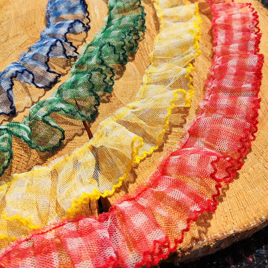 Sheer Gingham Tulle Ruffle Trim with Scallop Edge- Per yard- 3cm or 6cm Width Gathered Mesh Border with Checked pattern