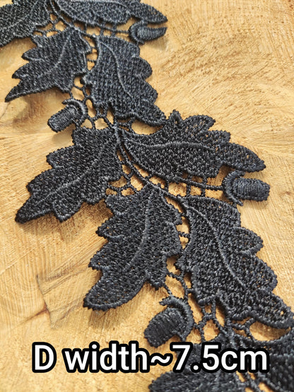Leaf Pattern Lace trim in Black or White -Per yard -For Doll Clothes, Dressmaking, Bridal Embellishment