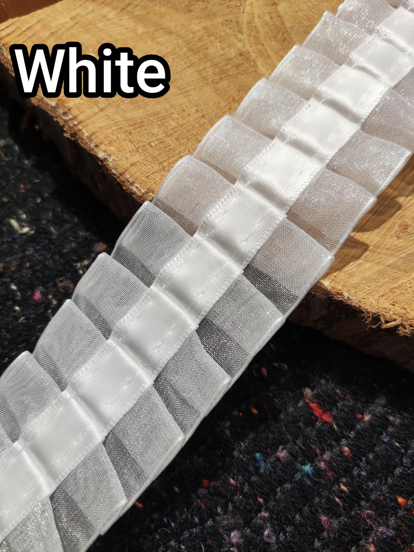 Pleated Organza Trim with Satin Ribbon Middle -Per yard- 4cm Gathered Ruffle Border- For Sewing, Dressmaking, Doll Clothes