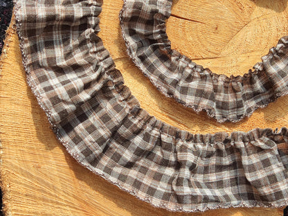 Country Gingham Ruffle Trim with Scallop Edge-Tartan Plaid Frilly Border- Per yard -For Doll Clothes DIY, Scrunchie, Dressmaking