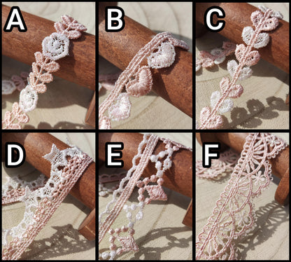 Narrow Pink and White Iridescent Lace Trim -Per yard -For Dressmaking, Doll Clothes, Sewing