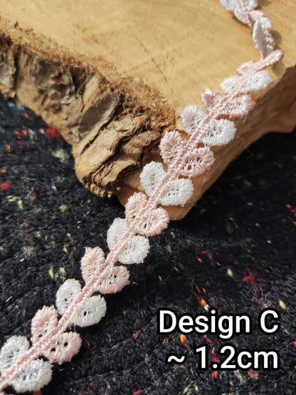 Narrow Pink and White Iridescent Lace Trim -Per yard -For Dressmaking, Doll Clothes, Sewing
